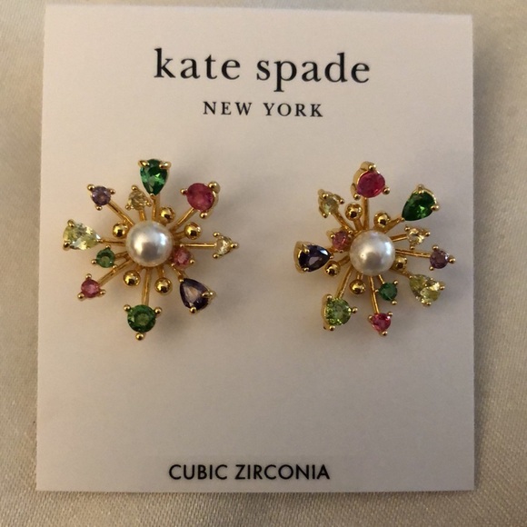 Kate Spade Gold Tone Bloom In Color Stud Earrings Multi Colored CZ Accents NWT - Picture 8 of 11